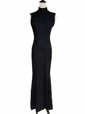 Badgley Mischka Black Sleeveless Formal Maxi Dress Gown Sz 8